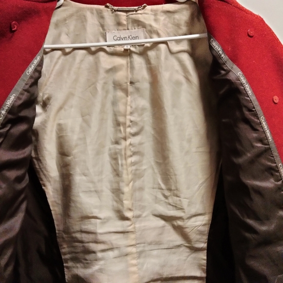Calvin Klein Women's Size Double Breasted 100% Wool Red Peacoat (Size 14 - Picture 8 of 15